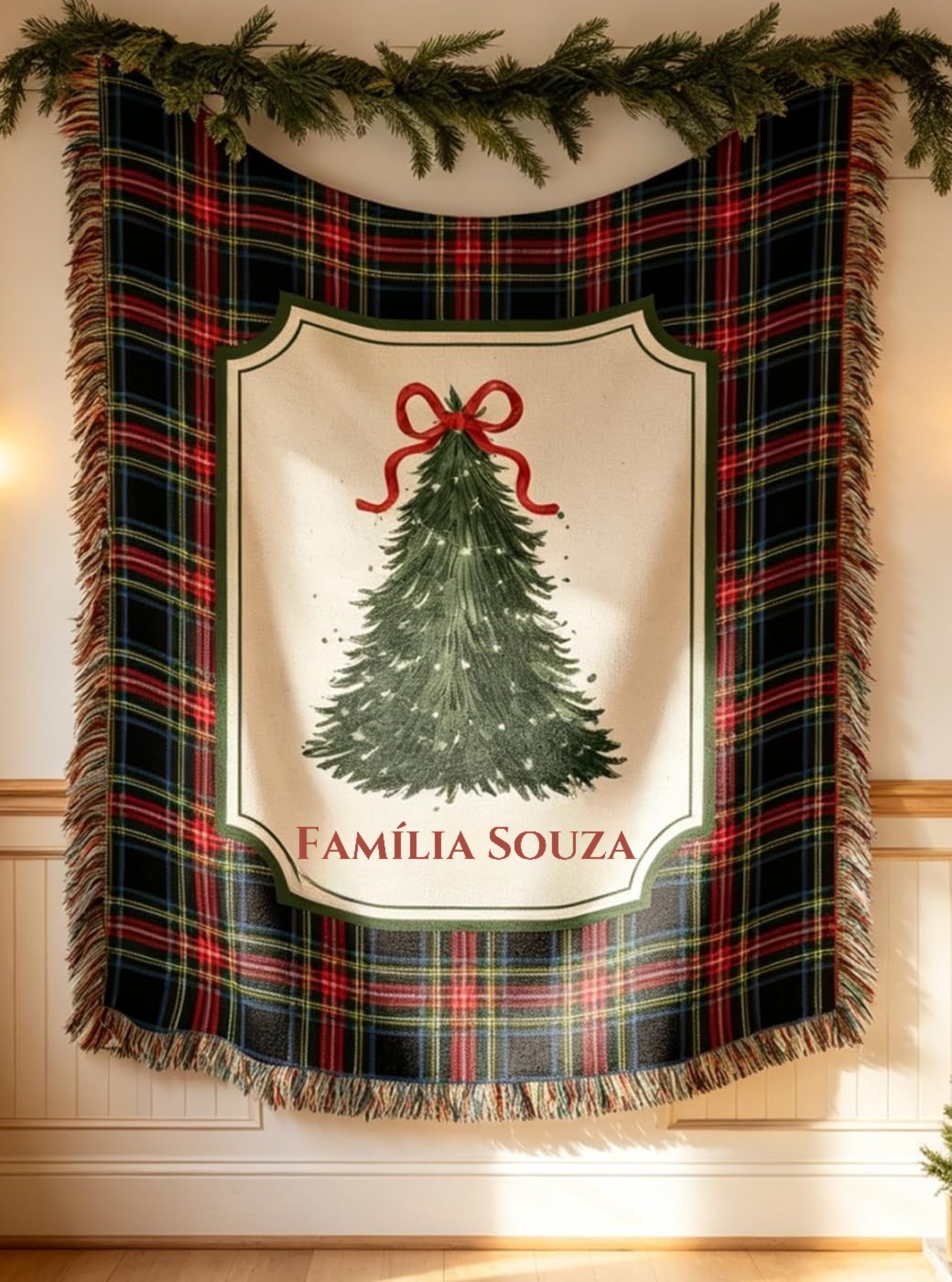 Manta de Natal Personalizada com Nome da Família