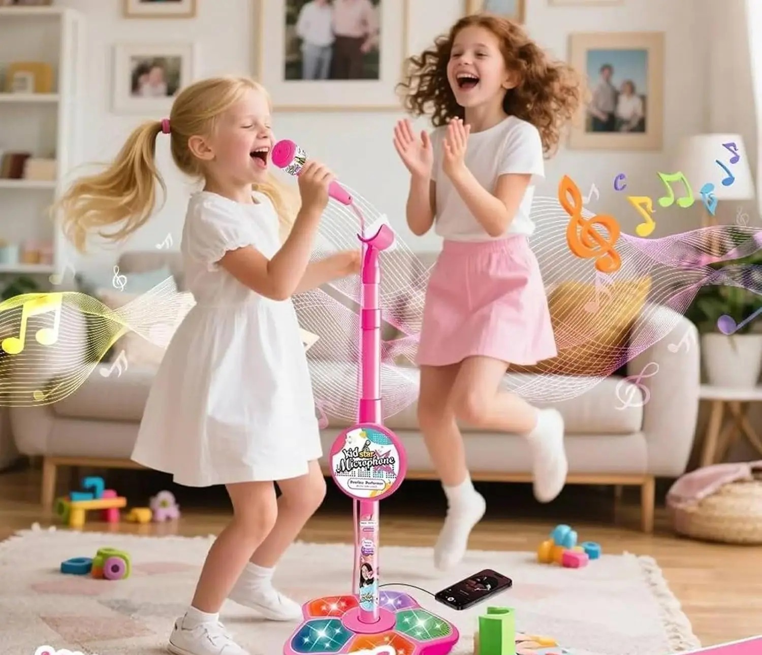 Microfone Infantil com Pedestal e Base de Luzes