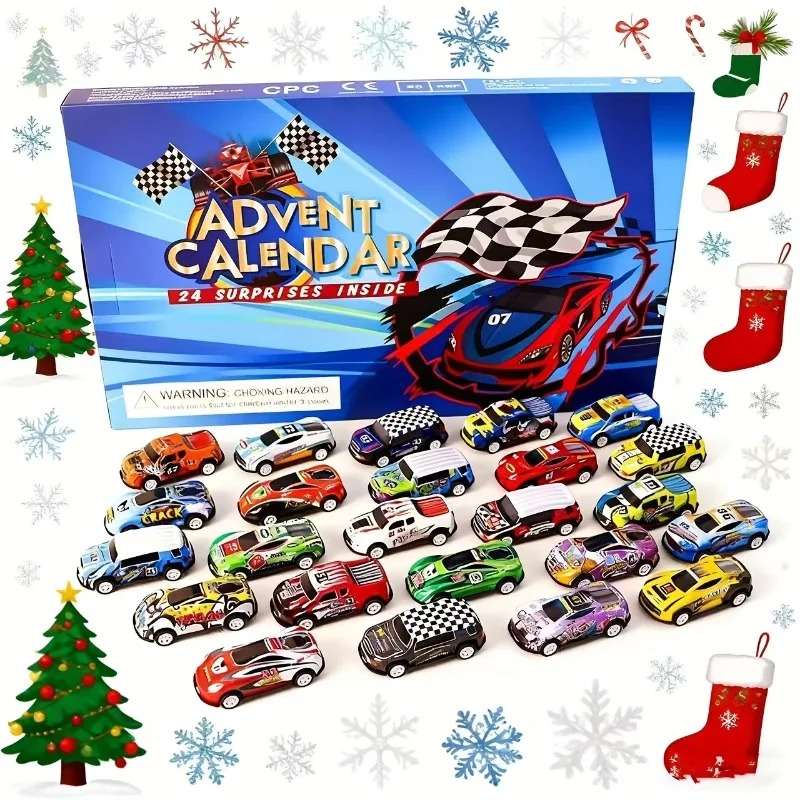 Calendário do Advento com 24 Carrinhos de Metal