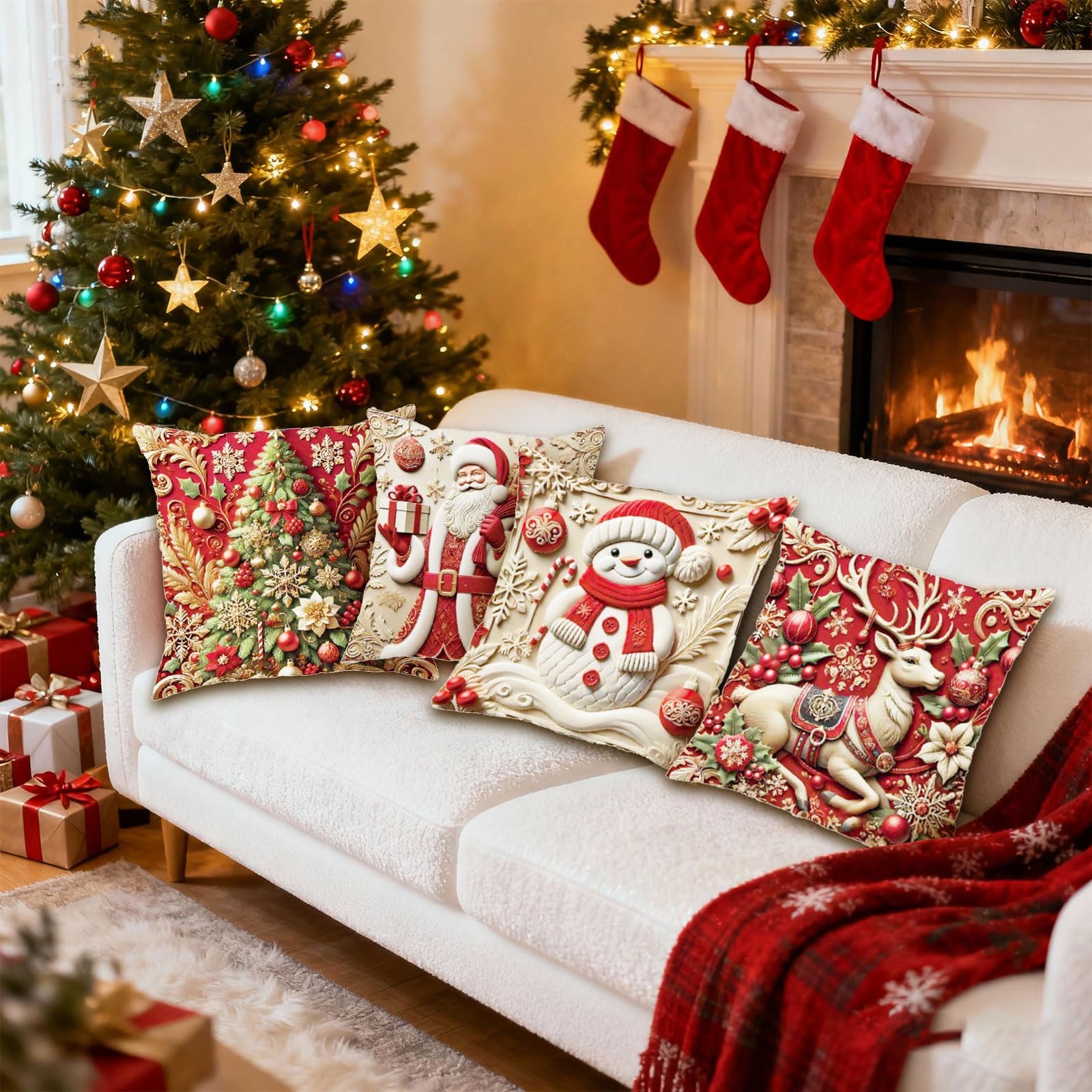 Kit 4 Capas de Almofada de Natal 45 x 45 cm
