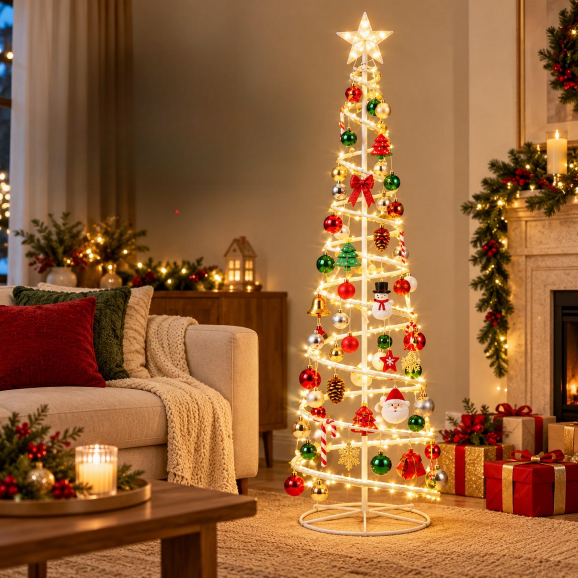 Árvore de Natal Espiral de LED 1,80 m com Enfeites
