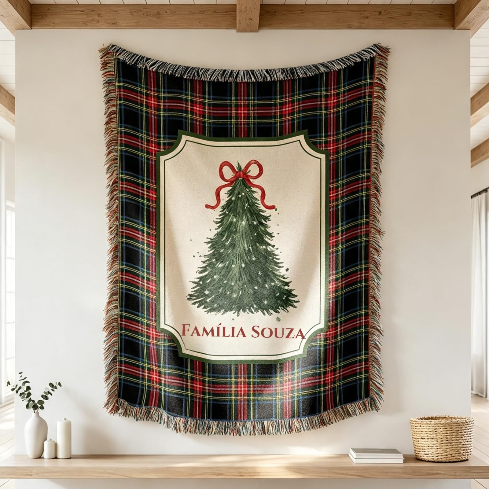 Manta de Natal Personalizada com Nome da Família