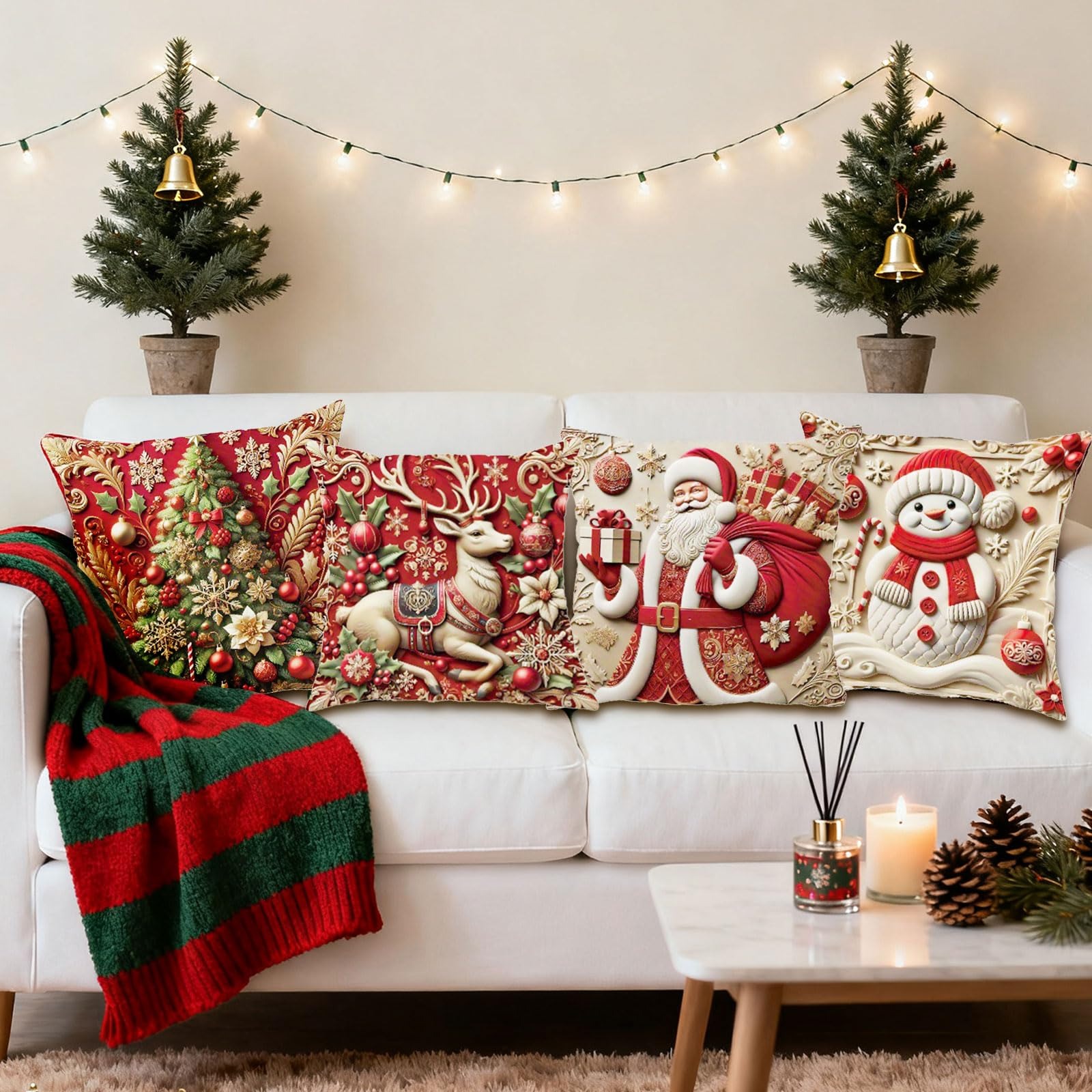 Kit 4 Capas de Almofada de Natal 45 x 45 cm