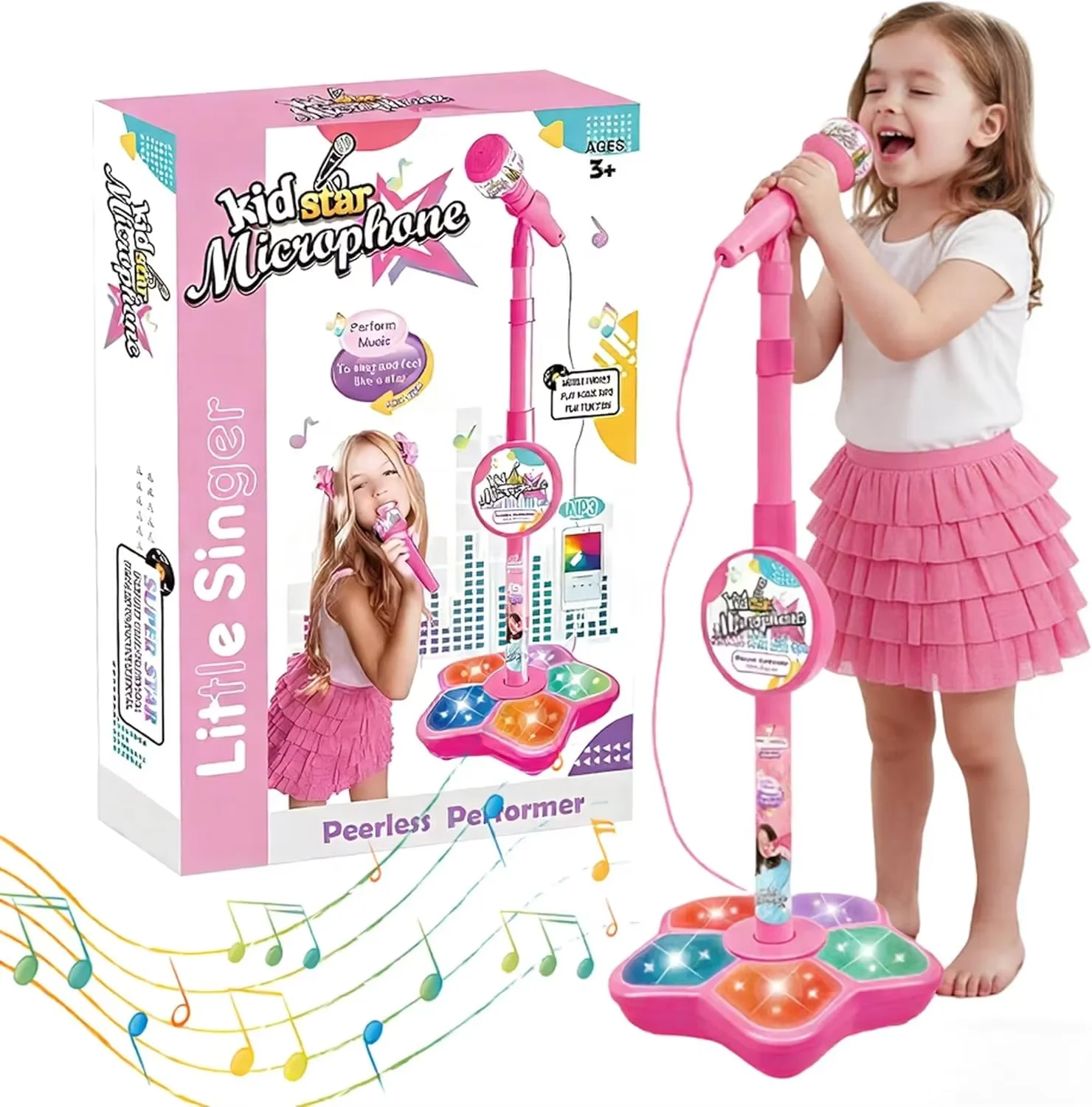 Microfone Infantil com Pedestal e Base de Luzes
