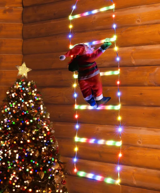 Escada de Luz LED com Papai Noel Escalando