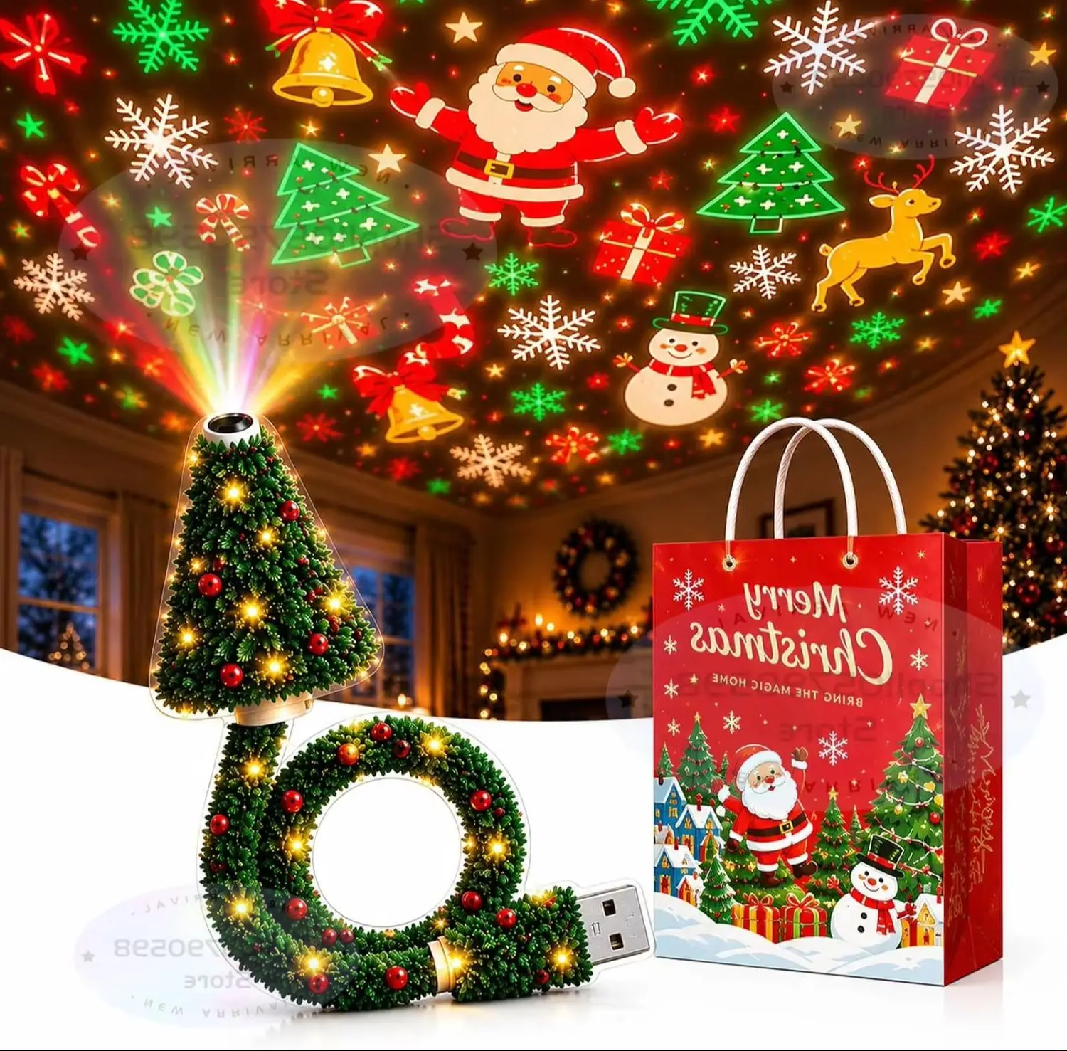 Mini Árvore Projetora de Natal USB